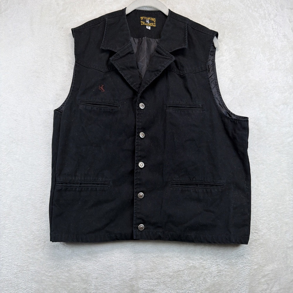 Wyoming Traders Western Cowboy Vest Mens XL Black Ranch Rodeo Button Front